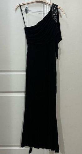 Badgley Mischka  Black One Shoulder Beaded Draped Gown Size 2 US