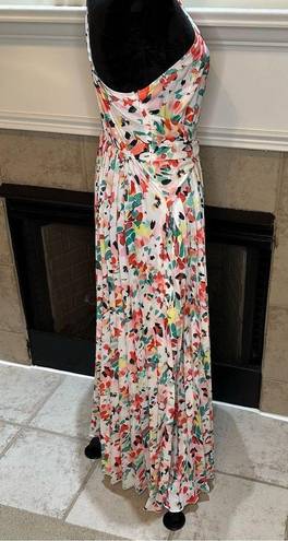 Floral Abstract One Shoulder Pleated Maxi Dress no tags size Medium