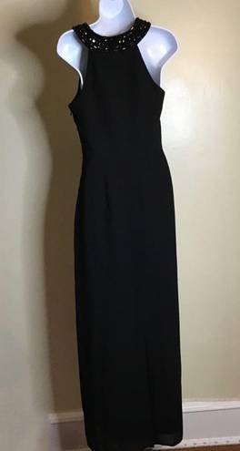 White House | Black Market  Women Black Gown Sz. 6 Jeweled Neck Halter Maxi Dress