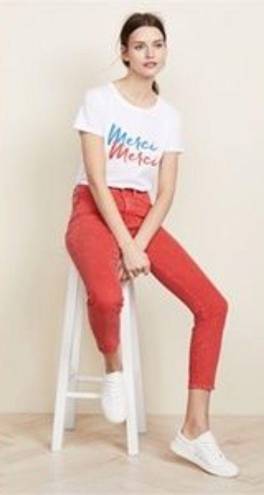 Alice + Olivia  Distressed Boyfriend High Waist Straight Leg Jeans Red Size 4