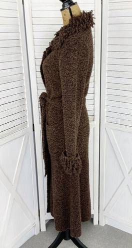 Koji Yohji Loop Fringe Collar Button Front Boucle Duster Sweater Brown Medium