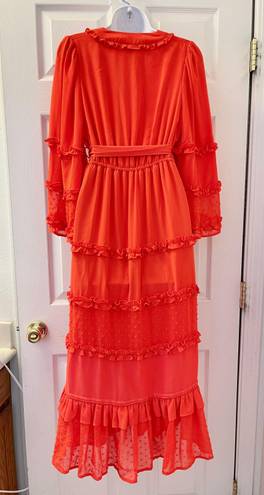 Alexis NWOT Angel Sleeve Ruffle Tiered Midi Chiffon Dress