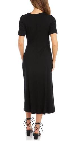Karen Kane  Solid Black Faux Wrap V-Neck Short Sleeve Midi Dress Size XL