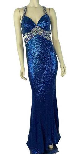 Faviana FAVOANA 7507 Royal Blue Sequenced sexy open back prom dress size 4