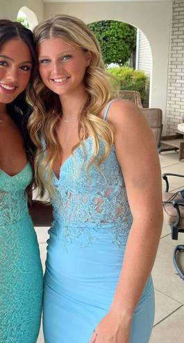 La Femme blue corset prom dress