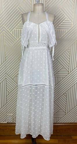 LIONESS  Cross Back Layered Folk Midaxi Dress in White Boho Size US Small