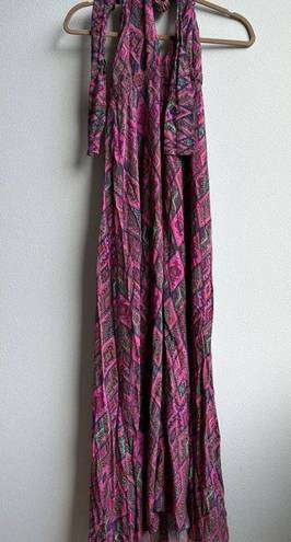 Luli Fama  Vamos A Cabos Deep Plunge along Maxi Halter Dress Size Small Multicolo