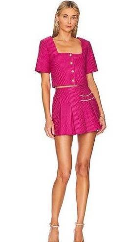 Amanda Uprichard  Lenora Cranberry Barbie Pink Button Down Jacquard Crop Top