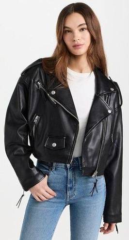 Good American  Cropped Faux Leather Moto Jacket Black Womens Size L/XL