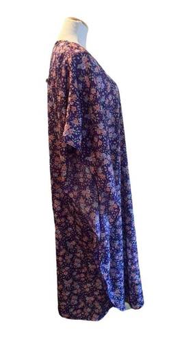 Erika Vintage  Taylor Kimono Nightgown Porc Dress Floral‎ Purple Medium