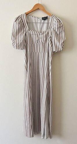 Danielle Bernstein White Striped Midi Length Dress Puff Sleeves Size 10