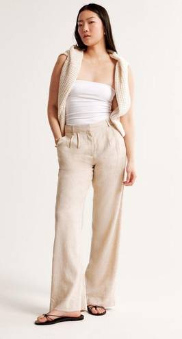 Abercrombie & Fitch Abercrombie Linen-Blend Tailored Wide Leg Pant in Light Beige