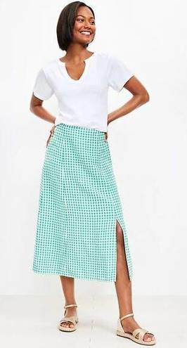 The Loft NWT Gingham Linen Blend Side Slit Midi Skirt in Green & White Size 8