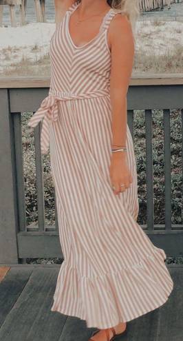 Caution to the Wind Pink And White Striped Dress With Ruffle