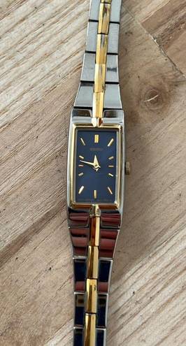 Seiko  Rare Blue Rectangular Dial Vintage Ladies Watch Two-Tone Bracelet