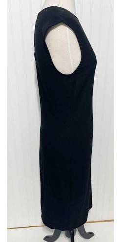 Vince  Ribbed Knit Fitted Pencil Midi Dress Sleeveless Scoop Neck Black Large