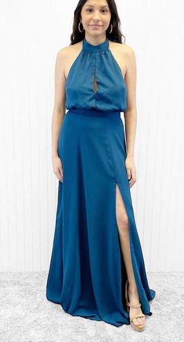 Yumi Kim NEW  Womens M High Demand Maxi Dress Ink Blue Halter Top Gown