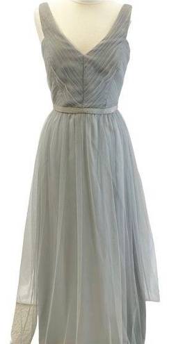 Monique Lhuillier  Bridesmaid Womens 12 Tulle Petra Pleated Sleeveless Gray Maxi