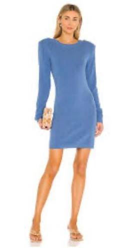 L'Agence  Womens Sweater Dress Blue Stretch Jewel Neck Long Sleeve Ribbed S New