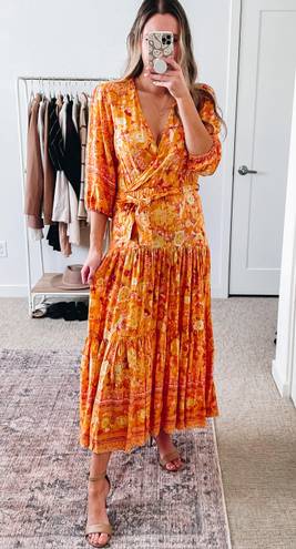 Petal and Pup  Orange Floral Tiered Midi Dress 