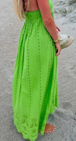 ZARA Green Maxi Eyelet Dress