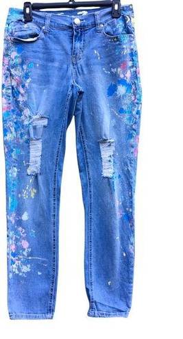 Seven7  Light Wash Factory Distressed Paint Spatter Straight Leg Jeans Size 27