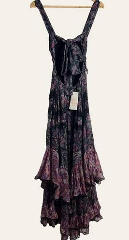 Rococo  Sand Nott Sweetheart Tiered Metallic Purple Paisley Maxi Dress Size S