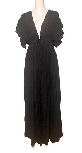 Flawless  Size Small Black Maxi Dress Deep Plunge Neckline Open Back Empire