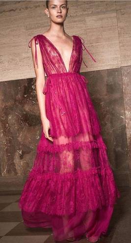 Alexis Dress Umbria Tiered Lace Tulle Silk Maxi Wedding Pink Fuchsia XS GUC