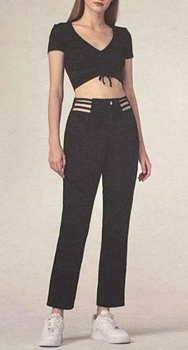 Simple Society NWT  Straight Super High Rise Jeans 31 Black Ankle Caged Denim 13