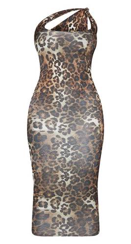 Pretty Little Thing Leopard Slinky Shoulder Cutout Midi Dress S