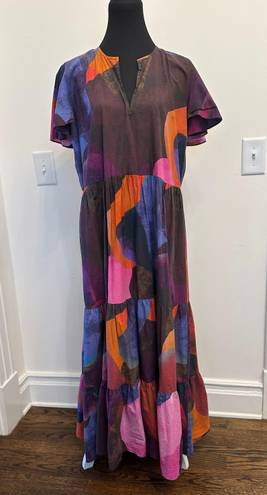 Tuckernuck  Oliphant Designs V-Neck Maxi Dress Watercolor Print Pockets 