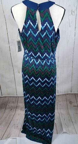 a.n.a NWT  a new approach Dress Long Maxi Sleeveless Zig Zag Boho Blue Green