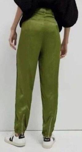 Anthropologie  Diandra Green Satin Pleated Joggers Size 16. B-3