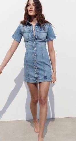 ZARA Dress mini denim jeans button up collar casual short sleeve