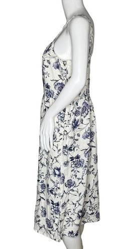 Cynthia Rowley  Dress Womens 8 White Blue Floral Flower Midi fit & Flare Linen