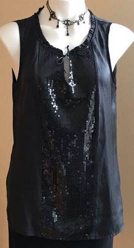 DKNY  Jeans Sleeveless Black Front Tie Sequin Top Sz. M