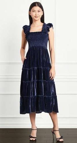 Hill House  The Ellie Tiered Midi Nap Dress in Navy Velvet Size XS