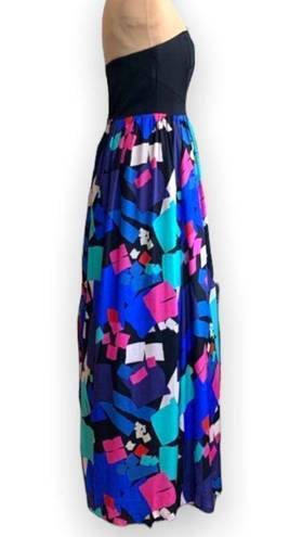 Shoshanna  Midnight Dress Long Silk Jewel Tone Geometric Printed Strapless Prom