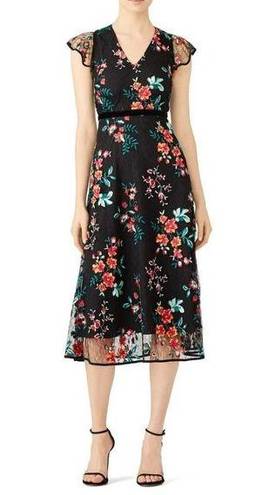 Hunter Bell Rent the runway sz 4  black floral lace multi color midi dress tulle