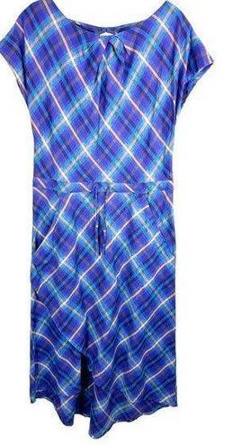 Patagonia  Size 6 Dress Blue Purple Plaid Midi Long Short Sleeve Shift 1135