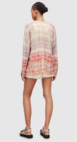 ALLSAINTS  Marea Tie Dye Cardigan Sweater Merino Wool Rainbow Pink Cream New M