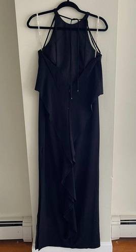 Halston Heritage  Black High-Neck Gown with Draped Ruffle Back Size 4