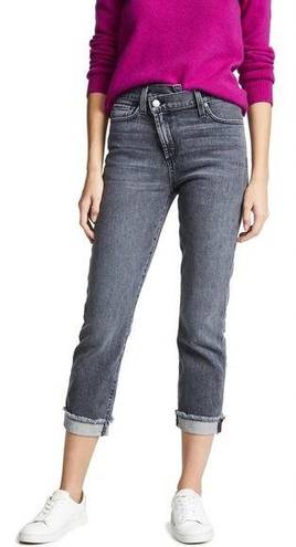 Alice + Olivia  Dark Amazing Asymmetrical Slim Straight Night Walk Raw Hem Jeans