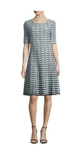 St. John  Collection Mint Black Textural Grid Knit Fit Flare Sleeveless Dress 8