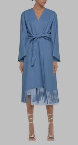 Zimmermann  Fringed Wool Coat Wrap Robe Style Trench Coat Periwinkle Blue Size 3