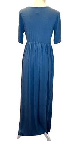 Zenana Outfitters  Empire Waist Quarter Sleeve Maxi Dress in Blue Size Large