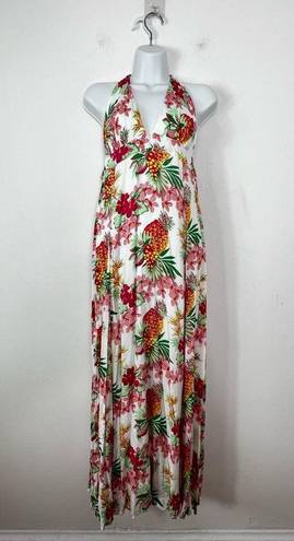 Vix Paula Hermanny  Tropical Floral Pineapple Halter Maxi Dress M/L Coverup
