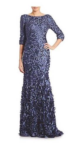 Petal Theia Slate Blue  Appliqué boat neck Long sleeve floor Length Formal gown 6