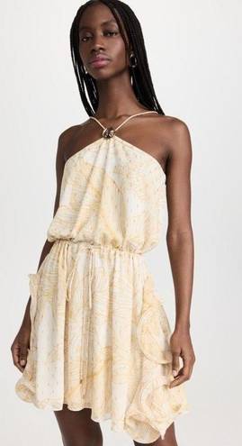 Alexis  Asia Ruffle Halter Medallion Mini Dress Golden Palms Womens Size Medium